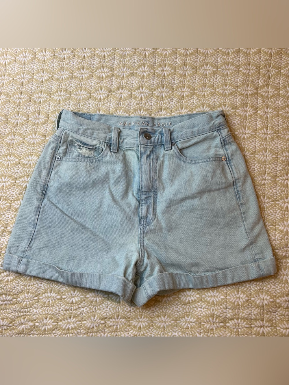 American Eagle Outfitters Light Wash Denim High-Rise Cuffed Shorts